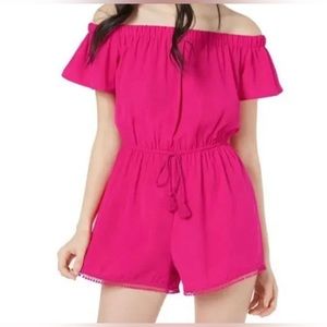 NWOT BeBop Hot Pink Off-Shoulder Romper with Lace Trim Junior S
